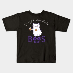 Cute Cat Ghost Halloween I'm Just Here For The Boos Kids T-Shirt
